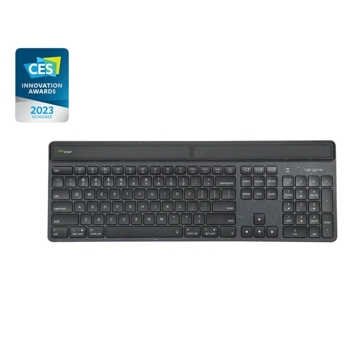 Targus AKB868UK - Teclado Inalámbrico Bluetooth 5.2 Retroiluminado QWERTY UK Inglés, Completo 100% Ergonómico con Teclado Numérico, Negro, Sostenible y Antimicrobiano