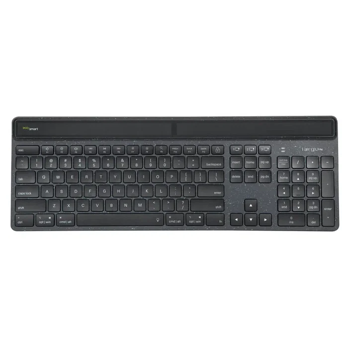 Targus AKB868UK - Teclado Inalámbrico Bluetooth 5.2 Retroiluminado QWERTY UK Inglés, Completo 100% Ergonómico con Teclado Numérico, Negro, Sostenible y Antimicrobiano