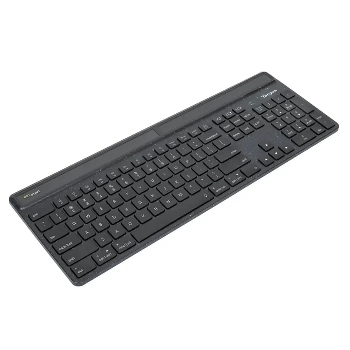 Targus AKB868UK - Teclado Inalámbrico Bluetooth 5.2 Retroiluminado QWERTY UK Inglés, Completo 100% Ergonómico con Teclado Numérico, Negro, Sostenible y Antimicrobiano