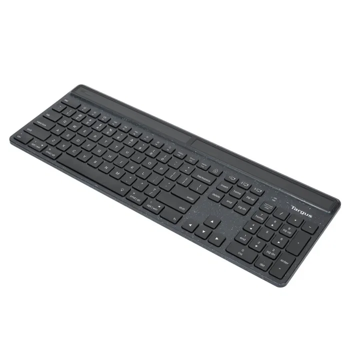 Targus AKB868UK - Teclado Inalámbrico Bluetooth 5.2 Retroiluminado QWERTY UK Inglés, Completo 100% Ergonómico con Teclado Numérico, Negro, Sostenible y Antimicrobiano