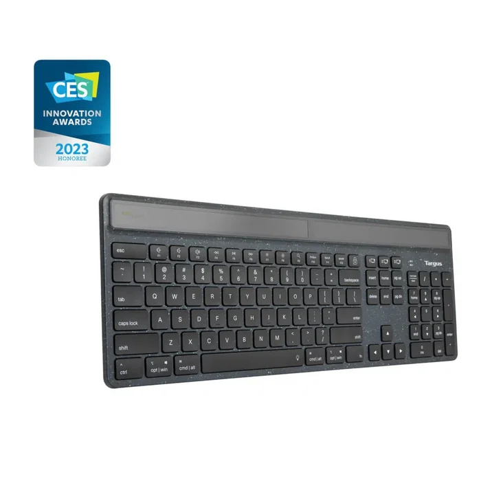 Targus AKB868UK - Teclado Inalámbrico Bluetooth 5.2 Retroiluminado QWERTY UK Inglés, Completo 100% Ergonómico con Teclado Numérico, Negro, Sostenible y Antimicrobiano