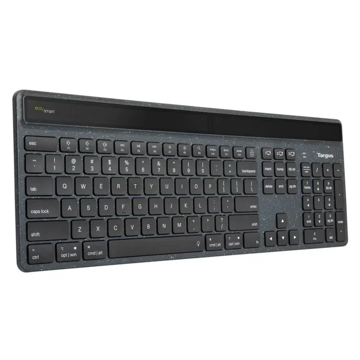 Targus AKB868UK - Teclado Inalámbrico Bluetooth 5.2 Retroiluminado QWERTY UK Inglés, Completo 100% Ergonómico con Teclado Numérico, Negro, Sostenible y Antimicrobiano
