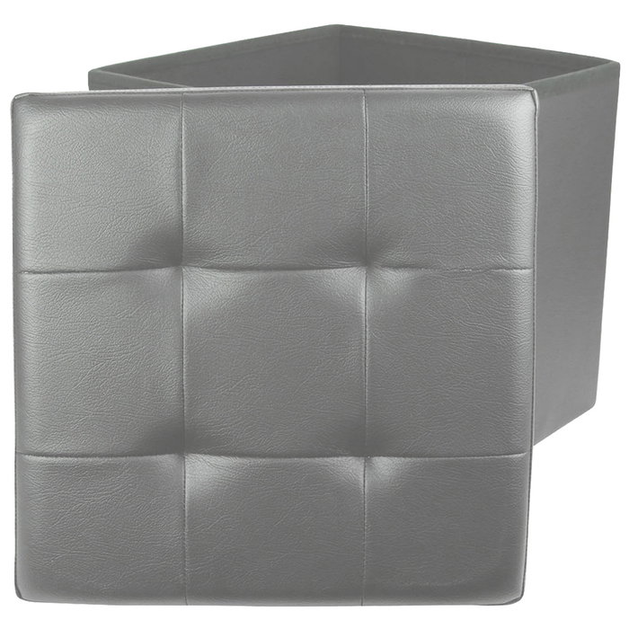 Home Deco Factory Caja-Puf Plegable Gris para Almacenamiento y Asiento 38x38x38 cm