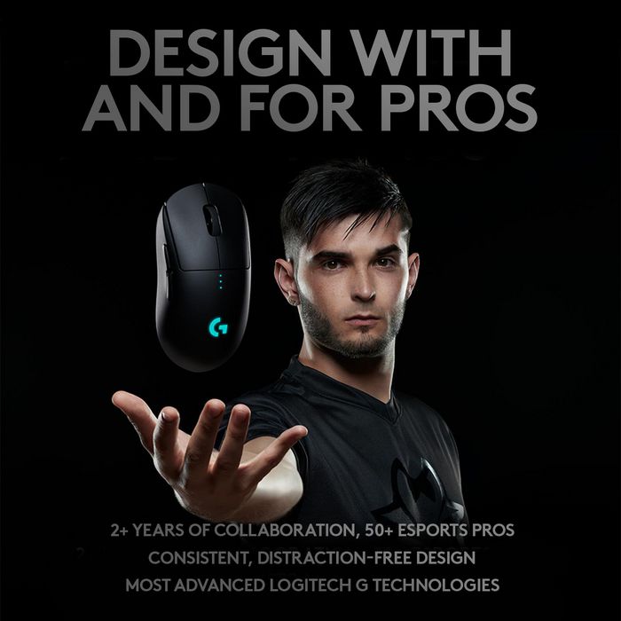Logitech PRO Wireless Gaming Mouse, RF Wireless, Tecnología Lightspeed, Sensor HERO, Polímero de Litio (LiPo), Negro