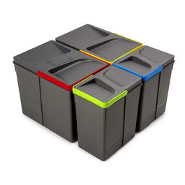 Emuca Contenedores para cajón de cocina Recycle con tapa anti olores, Altura 266, 2x15litros, 2x7litros, Plástico gris antracita