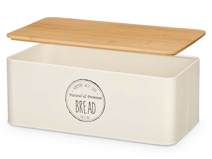 Kinvara Caja para Pan con Tapa de Bambú, Color Crema, Dimensiones 33 x 18.2 x 12.6 cm (Set de 4)