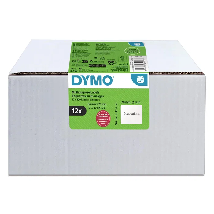 Dymo Multipack de etiquetas LabelWriter 70x54mm blancas, 12 rollos