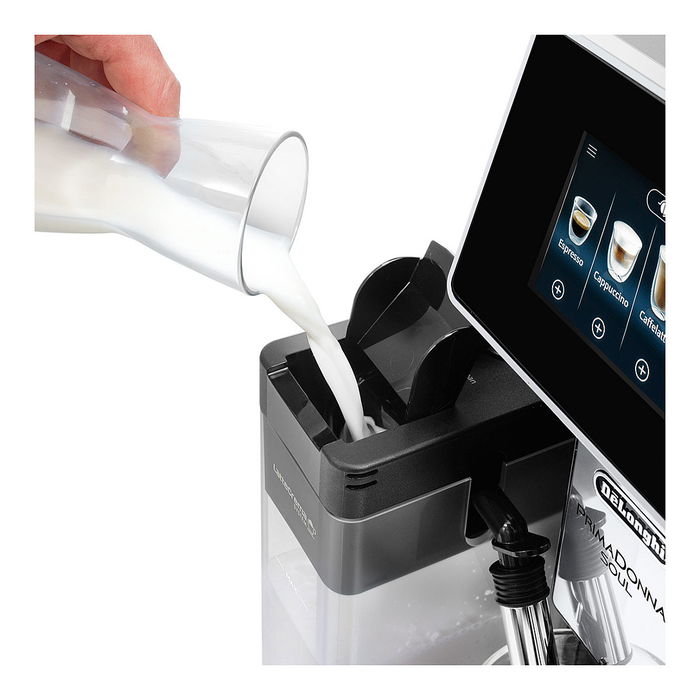 De'Longhi PrimaDonna Soul ECAM610.55.SB Cafetera Superautomática, 2 Tubos de Leche, LatteCrema, Cuerpo de Aluminio, 19 Bares, Color Plata/Negro