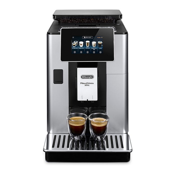 De'Longhi PrimaDonna Soul ECAM610.55.SB Cafetera Superautomática, 2 Tubos de Leche, LatteCrema, Cuerpo de Aluminio, 19 Bares, Color Plata/Negro