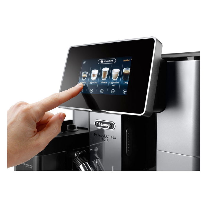 De'Longhi PrimaDonna Soul ECAM610.55.SB Cafetera Superautomática, 2 Tubos de Leche, LatteCrema, Cuerpo de Aluminio, 19 Bares, Color Plata/Negro