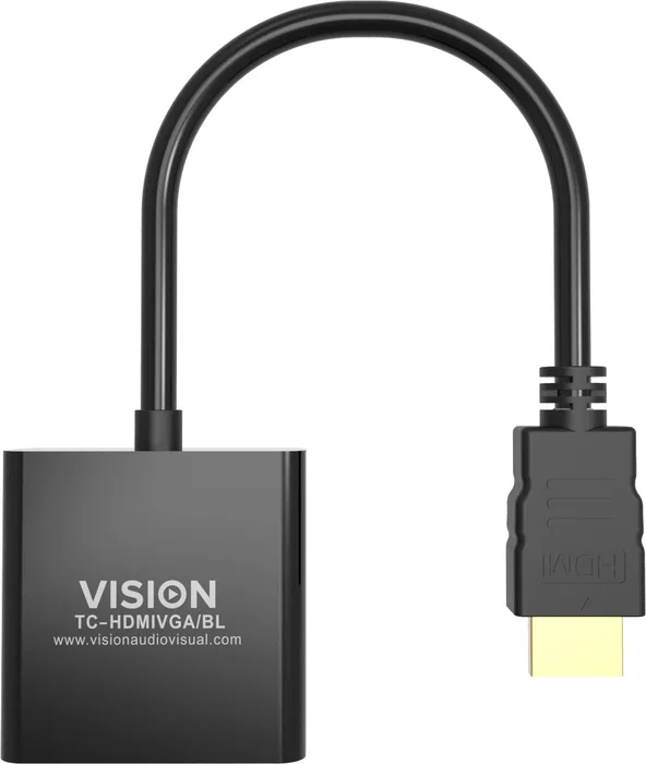 Vision TC-HDMIVGA/BL Adaptador HDMI Macho a VGA Hembra, Resolución 1920x1080 Full HD, Cable 0.23m, HDMI 1.4b, Negro