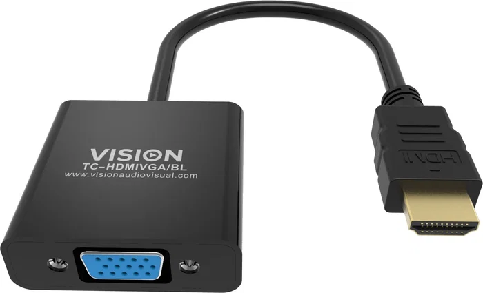 Vision TC-HDMIVGA/BL Adaptador HDMI Macho a VGA Hembra, Resolución 1920x1080 Full HD, Cable 0.23m, HDMI 1.4b, Negro