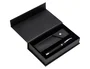 Belius Turbo Roller y estuche aluminio textura punteada negro plateado tinta negro caja de diseño