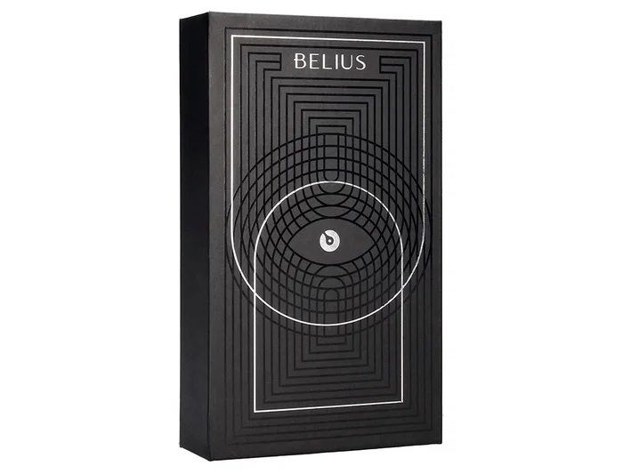Belius Turbo Roller y estuche aluminio textura punteada negro plateado tinta negro caja de diseño