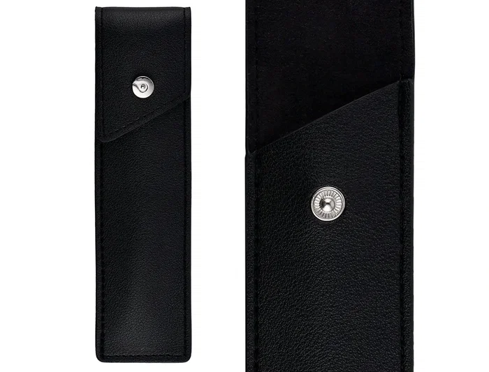 Belius Turbo Roller y estuche aluminio textura punteada negro plateado tinta negro caja de diseño