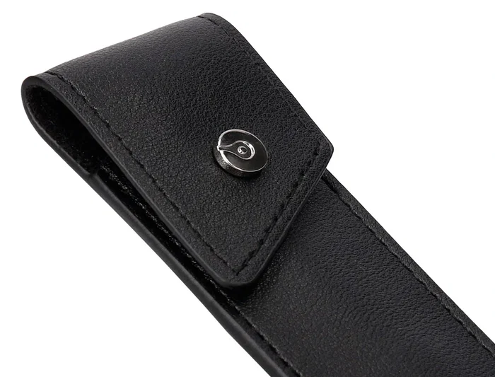 Belius Turbo Roller y estuche aluminio textura punteada negro plateado tinta negro caja de diseño