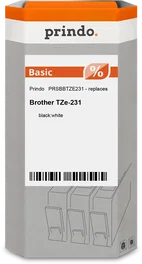 Prindo Cinta mecanográfica Negro sobre blanco 12 mm x 8 m compatible con Brother TZe-231