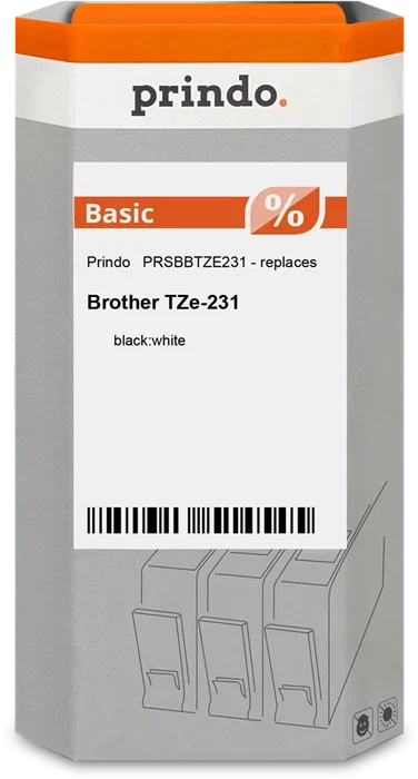 Prindo Cinta mecanográfica Negro sobre blanco 12 mm x 8 m compatible con Brother TZe-231 Prindo Cinta mecanográfica Negro sobre blanco 12 mm x 8 m compatible con Brother TZe-231