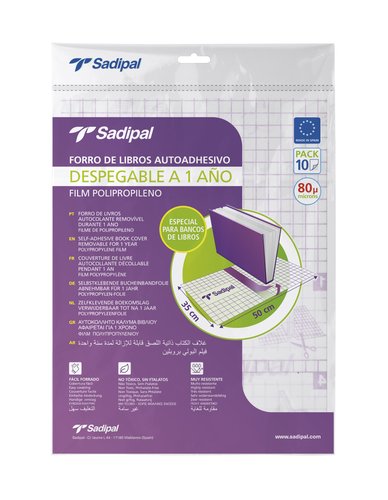 Sadipal Forralibro adhesivo desplegable 50x35 cm 80 micras pack de 10 unidades