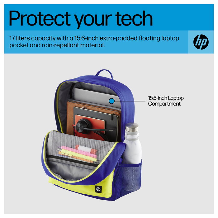 HP Mochila Campus Lavanda - Mochila Resistente al Agua para Portátil de 15.6 Pulgadas (39.6 cm), Compartimento para Tableta, Poliéster Reciclado