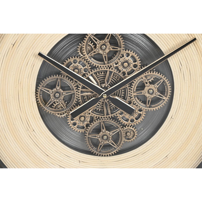 DKD Home Decor Reloj de Pared de Metal y Ratán Natural y Negro 100x100 cm DKD Home Decor Reloj de Pared de Metal y Ratán Natural y Negro 100x100 cm