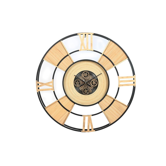 DKD Home Decor Reloj de Pared de Metal y Ratán Natural y Negro 100x100 cm DKD Home Decor Reloj de Pared de Metal y Ratán Natural y Negro 100x100 cm