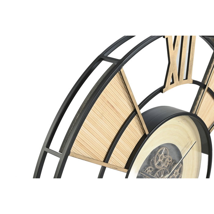 DKD Home Decor Reloj de Pared de Metal y Ratán Natural y Negro 100x100 cm DKD Home Decor Reloj de Pared de Metal y Ratán Natural y Negro 100x100 cm