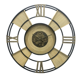 DKD Home Decor Reloj de Pared de Metal y Ratán Natural y Negro 100x100 cm