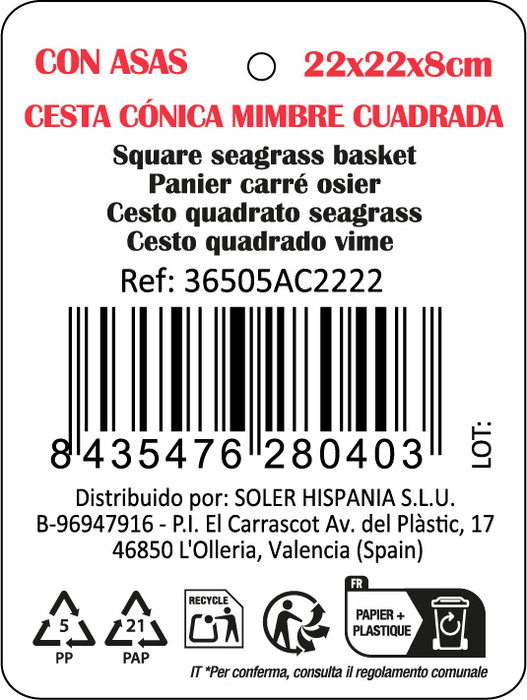 Inde Cesta Cónica de Mimbre Privilege con Asa