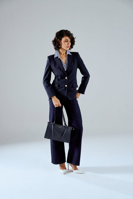 Vince Camuto Bolso Tote Azul Marino Avellino - Bolso de Piel de Polivinilo Elegante y Funcional para Mujer, Tamaño Mediano, 30x12x20 cm