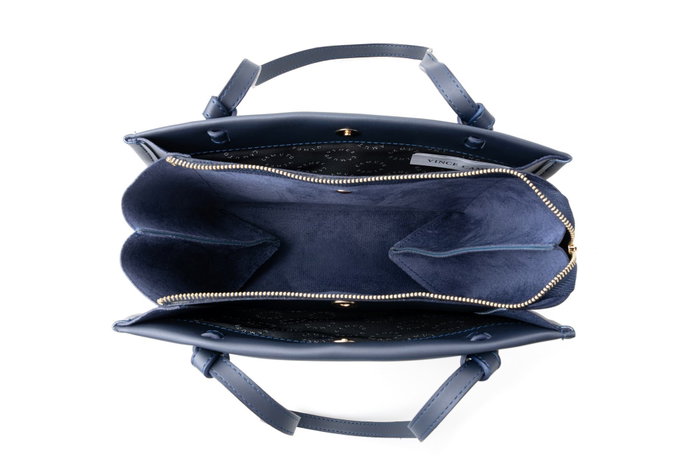 Vince Camuto Bolso Tote Azul Marino Avellino - Bolso de Piel de Polivinilo Elegante y Funcional para Mujer, Tamaño Mediano, 30x12x20 cm