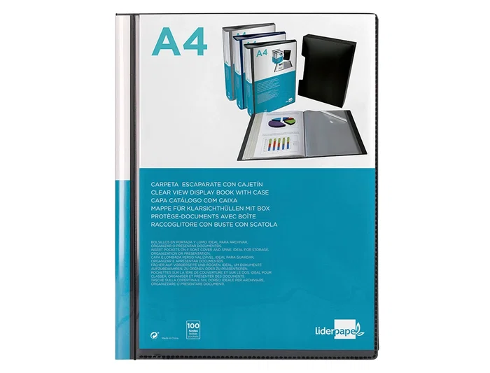 Liderpapel Carpeta 37865 Personaliza 100 Fundas Polipropileno DIN A4 Negra con Cajetín