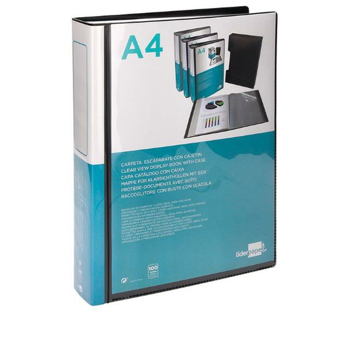 Liderpapel Carpeta DIN A4 Negra con 100 Fundas y Lomo Personalizable