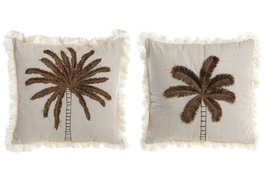 DKD Home Decor Cojín de Algodón con Bordado de Palmera (Pack de 2)