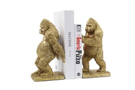 DKD Home Decor Set de 2 Sujetalibros de Resina Gorila Dorado