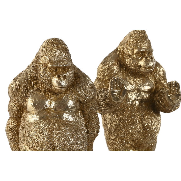 DKD Home Decor Set de 2 Sujetalibros de Resina Gorila Dorado
