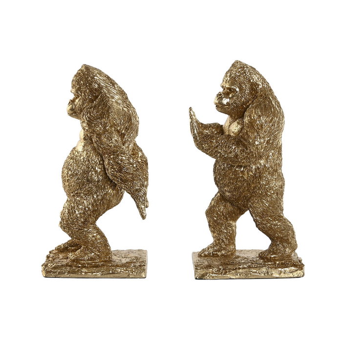 DKD Home Decor Set de 2 Sujetalibros de Resina Gorila Dorado