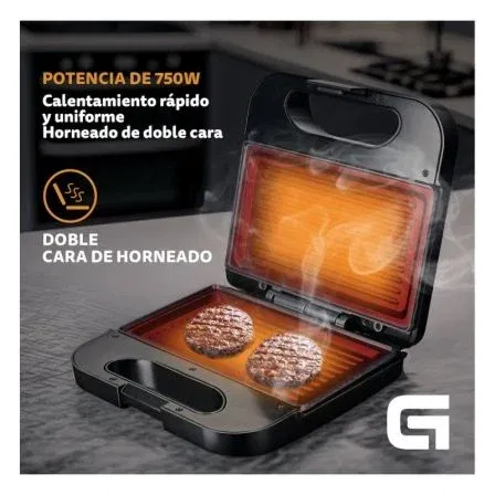 Grunkel Sandwichera Grill SAN-GRILLNG, 750W, Placas Grill Antiadherentes, Acero Inoxidable, Luz Indicadora, Base Antideslizante