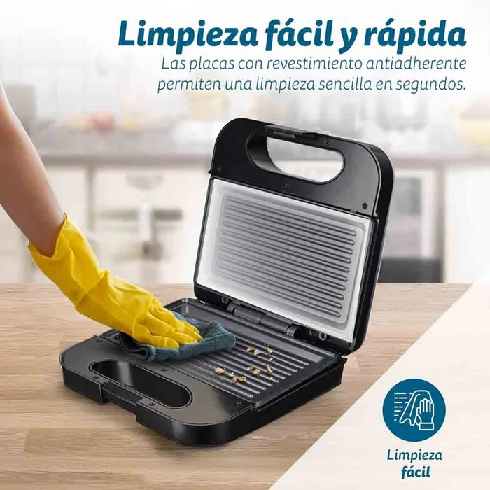 Grunkel SAN-GRILLNG Sandwichera Grill 750W, Placas Antiadherentes sin Corte para 2 Bocadillos, Carcasa Acero Inoxidable