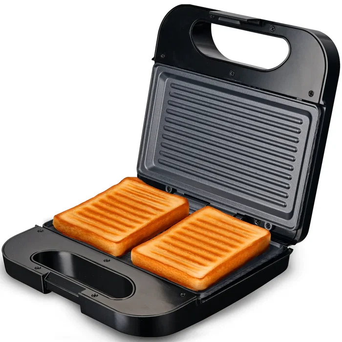 Grunkel SAN-GRILLNG Sandwichera Grill 750W, Placas Antiadherentes sin Corte para 2 Bocadillos, Carcasa Acero Inoxidable