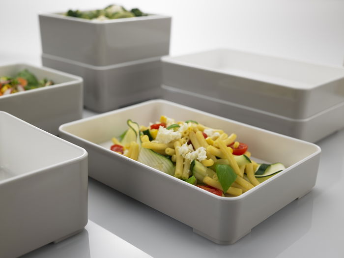 Leone Bandeja Rectangular Apilable (4 Unidades) Gris/Blanco