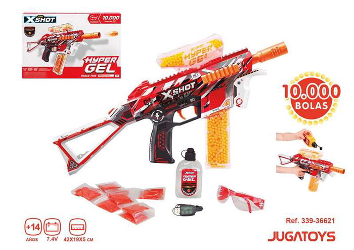 Zuru X-Shot Hyper Gel Trace Fire Blaster - Pistola eléctrica de gel con 2.500 bolas y gafas protectoras - 42x19x5cm