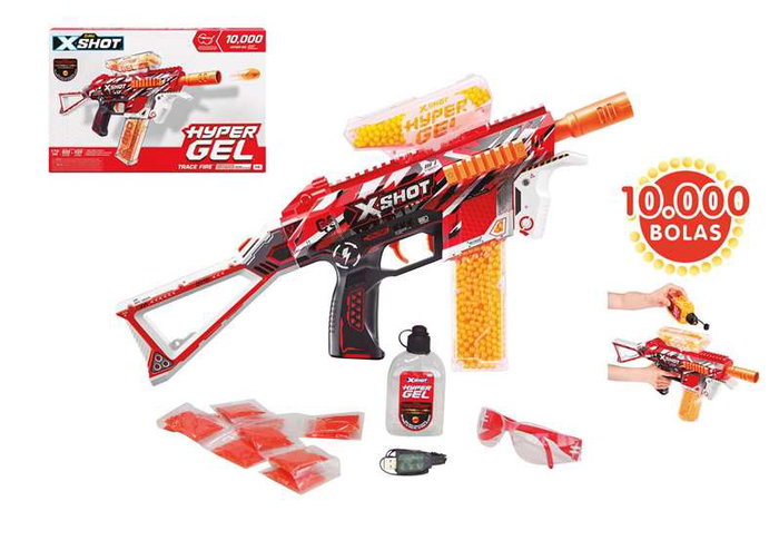 Zuru X-Shot Hyper Gel Trace Fire Blaster - Pistola eléctrica de gel con 2.500 bolas y gafas protectoras - 42x19x5cm