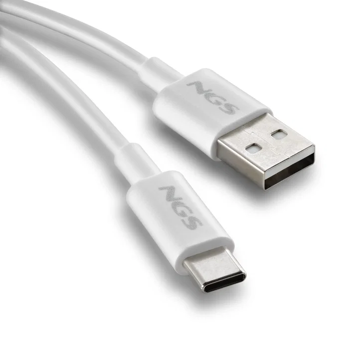 NGS ZYRO-AC Cable USB-A a USB-C 2.0, 1m Blanco, Carga Rápida hasta 15W, Datos 480Mbps, Compatible Smartphones, Portátiles, Tabletas