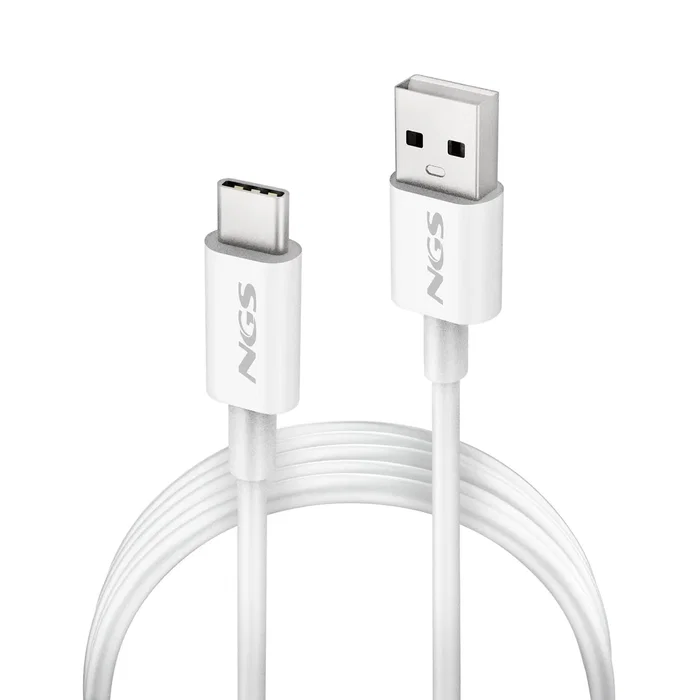 NGS ZYRO-AC Cable USB-A a USB-C 2.0, 1m Blanco, Carga Rápida hasta 15W, Datos 480Mbps, Compatible Smartphones, Portátiles, Tabletas
