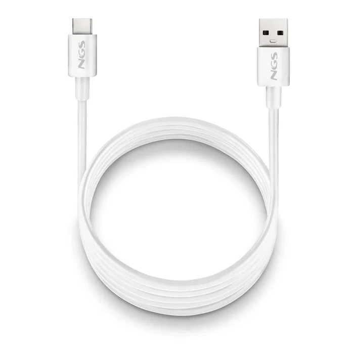 NGS ZYRO-AC Cable USB-A a USB-C 2.0, 1m Blanco, Carga Rápida hasta 15W, Datos 480Mbps, Compatible Smartphones, Portátiles, Tabletas