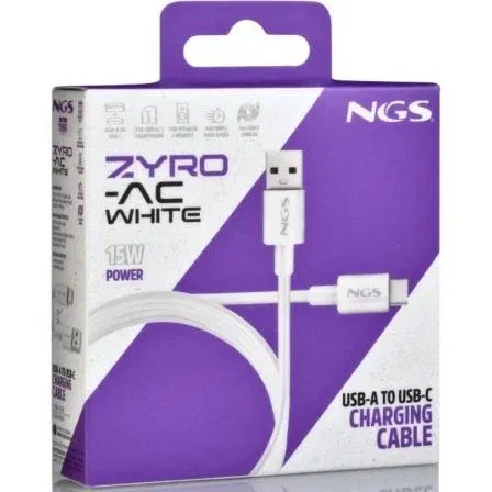 NGS ZYRO-AC Cable USB-A a USB-C 1m Blanco, Datos 480Mbps, Carga Hasta 15W