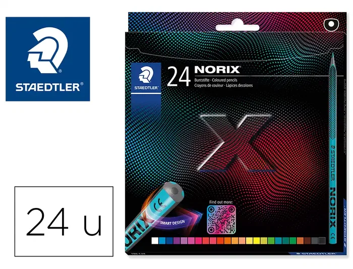 Staedtler Lápices de Colores Noris con Forma Inteligente - Estuche 24 Unidades, Colores Surtidos, Madera Negra, Made in Germany Staedtler Lápices de Colores Noris con Forma Inteligente - Estuche 24 Unidades, Colores Surtidos, Madera Negra, Made in Germany