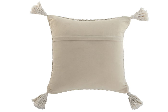 DKD Home Decor Set de 2 Cojines de Algodón Blanco Roto Hechos a Mano