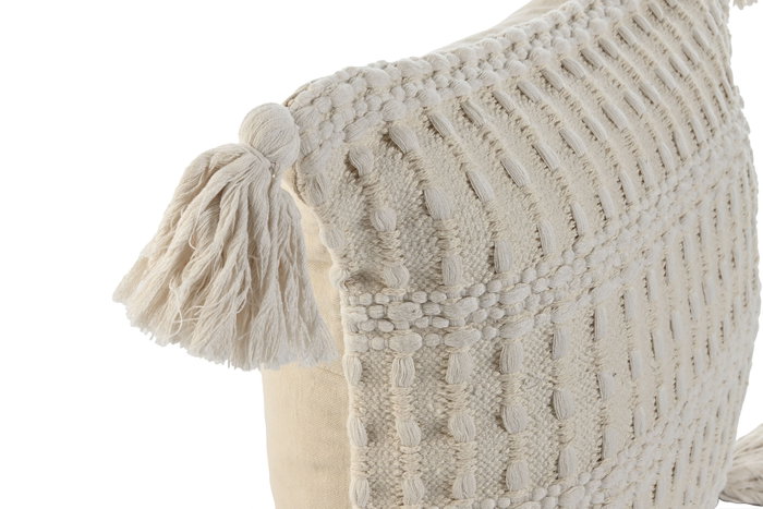 DKD Home Decor Set de 2 Cojines de Algodón Blanco Roto Hechos a Mano